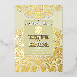 LuxGlitter Ivory Gold Ganesha Hindoe bruiloft Folie Uitnodiging
