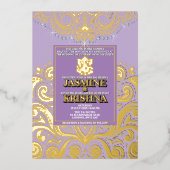 LuxGlitter Lavendel Goud Ganesha Hindoe bruiloft Folie Uitnodiging (Voorkant)