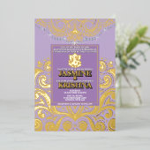 LuxGlitter Lavendel Goud Ganesha Hindoe bruiloft Folie Uitnodiging (Staand Voorkant)