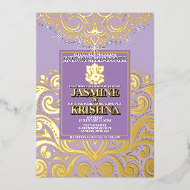 LuxGlitter Lavendel Goud Ganesha Hindoe Huwelijk Folie Uitnodiging