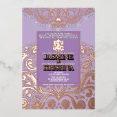 LuxGlitter Lavendel Roze Goud Ganesha Hindoe bruil Folie Uitnodiging (Voorkant)