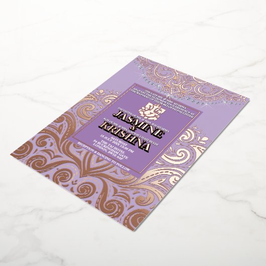 LuxGlitter Lavendel Roze Goud Ganesha Hindoe bruil Folie Uitnodiging (Gedraaid)