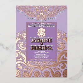 LuxGlitter Lavendel RozeGoud Ganesha Hindoe Huweli Folie Uitnodiging