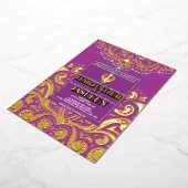 LuxGlitter Paarse Gouden Sikh Anand Karaj Wedding Folie Uitnodiging (Gedraaid)