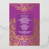 LuxGlitter Paarse Gouden Sikh Anand Karaj Wedding Folie Uitnodiging (Achterkant)