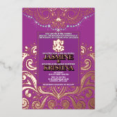 LuxGlitter Paarse RozeGoud Ganesha Hindoe bruiloft Folie Uitnodiging (Voorkant)