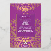 LuxGlitter Paarse RozeGoud Ganesha Hindoe bruiloft Folie Uitnodiging (Achterkant)