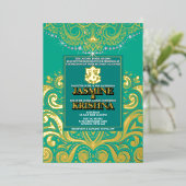 LuxGlitter Pauw Goud Ganesha Hindoe bruiloft Folie Uitnodiging (Staand Voorkant)