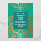 LuxGlitter Pauw Goud Ganesha Hindoe bruiloft Folie Uitnodiging (Achterkant)