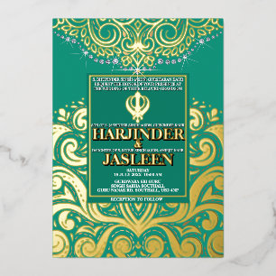 LuxGlitter Pauw Goud Sikh Anand Karaj Trouw Folie Uitnodiging