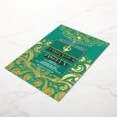 LuxGlitter Peacock Gold Sikh Anand Karaj Wedding Folie Uitnodiging (Gedraaid)