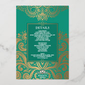 LuxGlitter Peacock Gold Sikh Anand Karaj Wedding Folie Uitnodiging (Achterkant)