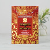 LuxGlitter Red Gold Hindu Ganesha Indiaan Folie Uitnodiging (Staand Voorkant)