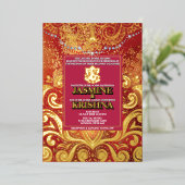 LuxGlitter Red Gold Hindu Ganesha Indiaan Folie Uitnodiging (Staand Voorkant)