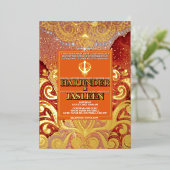 LuxGlitter Red Sikh Anand Karaj Indiase bruiloft Folie Uitnodiging (Staand Voorkant)