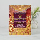 LuxGlitter Red Sikh Anand Karaj Indiase bruiloft Folie Uitnodiging (Staand Voorkant)