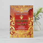 LuxGlitter Red Sikh Anand Karaj Indiase bruiloft Folie Uitnodiging (Staand Voorkant)