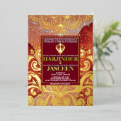 LuxGlitter Red Sikh Anand Karaj Indiase bruiloft Folie Uitnodiging (Staand Voorkant)