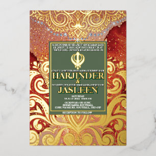 LuxGlitter Rode Sikh Anand Karaj Indiase Trouw Folie Uitnodiging