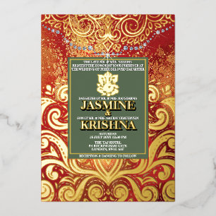 LuxGlitter Rood Goud Hindoe Ganesha Indiaas Folie Uitnodiging