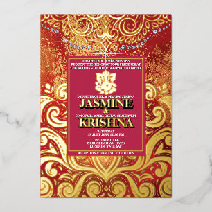 LuxGlitter Rood Goud Hindoe Ganesha Indisch Folie Uitnodiging