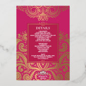 LuxGlitter Roos Roze Gouden Sikh Anand Karaj Trouw Folie Uitnodiging (Achterkant)