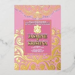 LuxGlitter Roze Goud Ganesha Hindoe Huwelijk Folie Uitnodiging