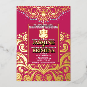 LuxGlitter Roze Goud Ganesha Hindoe Huwelijk Folie Uitnodiging