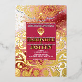 LuxGlitter Roze & Goud Sikh Anand Karaj Wedding Folie Uitnodiging (Voorkant)