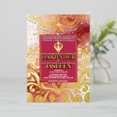 LuxGlitter Roze & Goud Sikh Anand Karaj Wedding Folie Uitnodiging (Staand Voorkant)