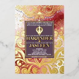 LuxGlitter Roze & Goud Sikh Anand Karaj Wedding Folie Uitnodiging