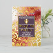 LuxGlitter Roze & Goud Sikh Anand Karaj Wedding Folie Uitnodiging (Staand Voorkant)