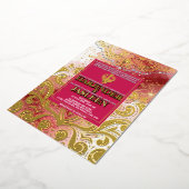 LuxGlitter Roze & Goud Sikh Anand Karaj Wedding Folie Uitnodiging (Gedraaid)