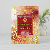 LuxGlitter Roze & Goud Sikh Anand Karaj Wedding Folie Uitnodiging (Staand Voorkant)