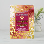 LuxGlitter Roze & Goud Sikh Anand Karaj Wedding Folie Uitnodiging (Staand Voorkant)