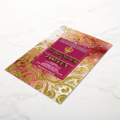 LuxGlitter Roze & Goud Sikh Anand Karaj Wedding Folie Uitnodiging (Gedraaid)