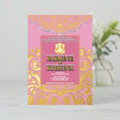 LuxGlitter Roze Gouden Ganesha Hindoe bruiloft Folie Uitnodiging (Staand Voorkant)