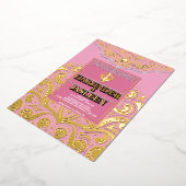 LuxGlitter Roze Gouden Sikh Anand Karaj Huwelijk Folie Uitnodiging (Gedraaid)
