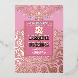 LuxGlitter Roze Roze Goud Ganesha Hindoe bruiloft Folie Uitnodiging
