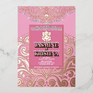LuxGlitter Roze RozeGoud Ganesha Hindoe Huwelijk Folie Uitnodiging