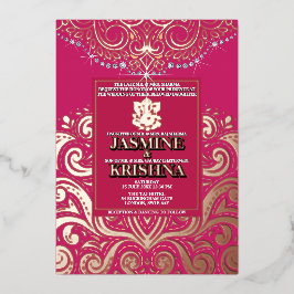 LuxGlitter RozeRoze Goud Ganesha Hindoe Huwelijk Folie Uitnodiging