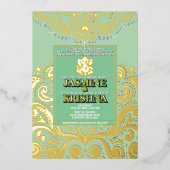 LuxGlitter Sage Green Gold Ganesha Hindoe bruiloft Folie Uitnodiging (Voorkant)