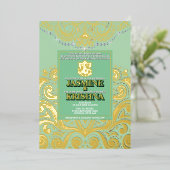 LuxGlitter Sage Green Gold Ganesha Hindoe bruiloft Folie Uitnodiging (Staand Voorkant)