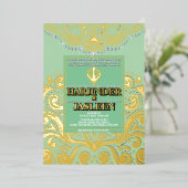 LuxGlitter Sage Green Gold Sikh Anand Karaj Weddin Folie Uitnodiging (Staand Voorkant)