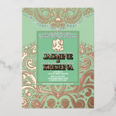 LuxGlitter Sage PinkGold Ganesha Hindoe bruiloft Folie Uitnodiging (Voorkant)