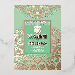 LuxGlitter Salie RozeGoud Ganesha Hindoe Huwelijk Folie Uitnodiging