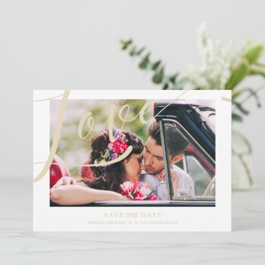 Luxist minimalist Love Quote Golden Effect Foto Save The Date (Staand voorkant)
