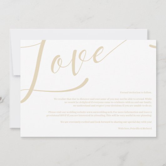 Luxist minimalist Love Quote Golden Effect Foto Save The Date (Achterkant)