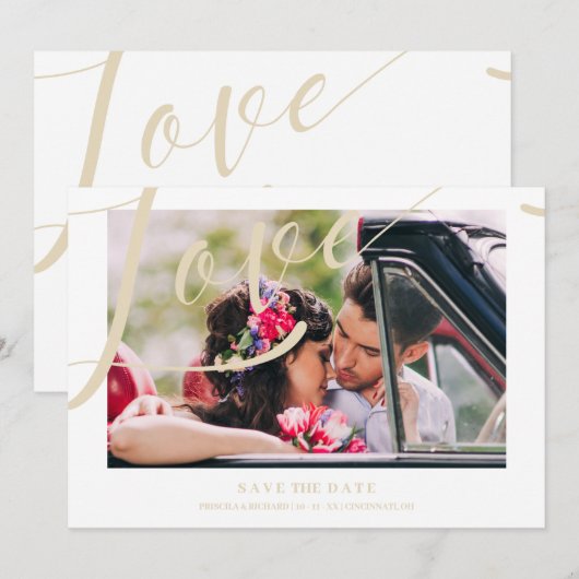 Luxist minimalist Love Quote Golden Effect Foto Save The Date (Voorkant / Achterkant)