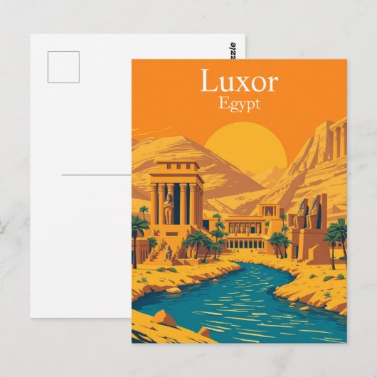 Luxor, Egypte Vintage Reizen Briefkaart (Voorkant / Achterkant)